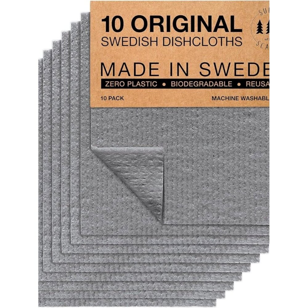 10 Pack Swedish Dishcloths for Kitchen - 100% Biodegradable & Compostable